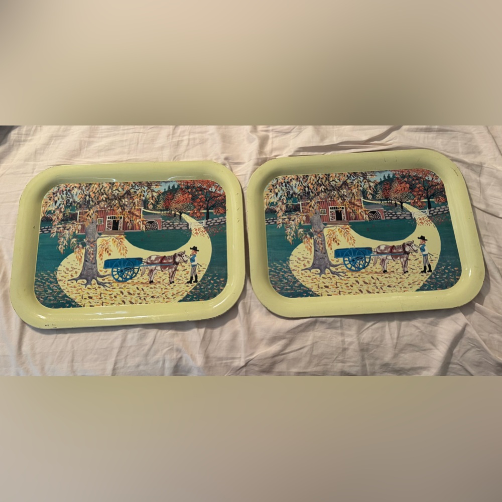 Vintage Meister Amish Farm Metal tray set farmhouse cottagecore country home